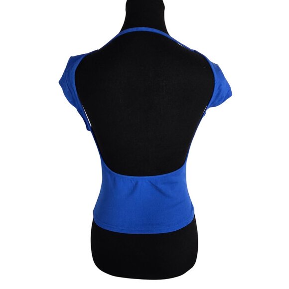 NWOT | Royal Blue Ribbed Knit Open Back Sleeveless Tank Top | Large - Picture 2 of 4